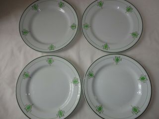 4 Vtg Grindley Hotelware Restaurant Ware 7 " Plates Green - White Art Deco Pattern