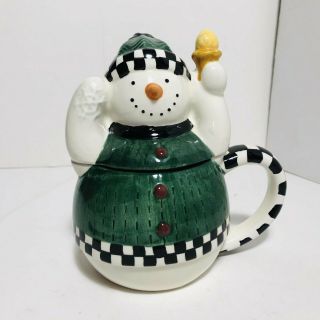 Vintage Christmas Snowman Tea For One Teapot And Tea Cup Debbie M