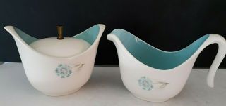 Vtg Taylor Smith Tst Boutonniere Ever Yours Creamer Sugar Bowl Lid Turquoise Mcm