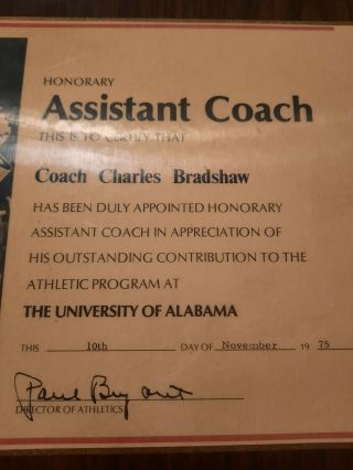 University of Alabama Bear Bryant Signed Plaque - Charlie Bradshaw Coach 1975 3