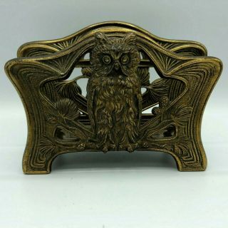 Antique Brass Art Nouveau Owl Letter Holder By H.  L.  Judd Co.  6643