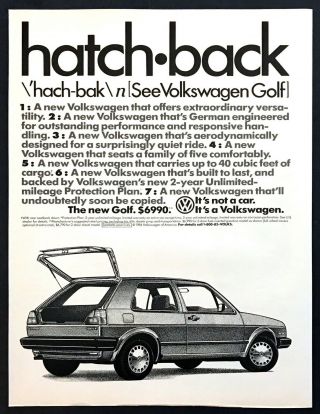1985 Vw Volkswagen Golf Hatchback Sedan Art " Built To Last " Vintage Print Ad