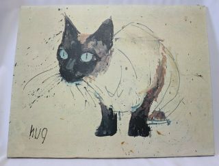 Vintage Mid Century Fritz Rudolph Hug Siamese Cat Canvas Print Painting
