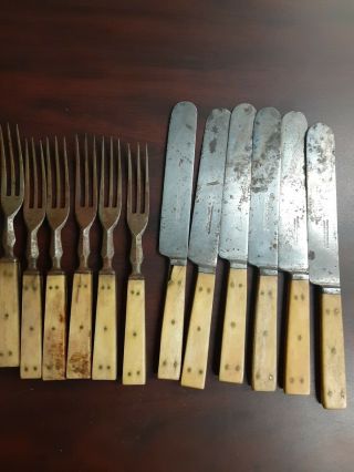 Antique Pratt Ropes Webb & Co.  American Cutlery 6 Knives & 6 Forks Bone Handle