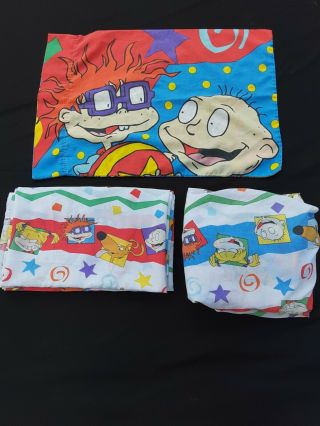 Vintage Rugrats Twin Sheet Set Tommy Chuckie Angelica Nickelodeon Kids 1997