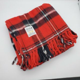 Vintage Faribo Red Plaid Wool Fringe Throw Blanket 52 X 40 Usa Fluff Loomed A2