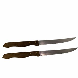 2 Vintage Veri Sharp Stainless Steel Knives Imperial Usa Wood Handles 4.  5 " Blade