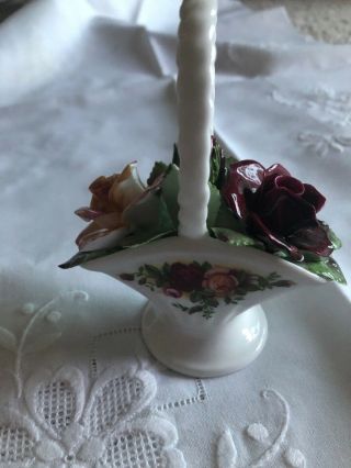 Vintage Royal Albert Bone China Figurine Floral Basket Old Counytry Roses 4” T