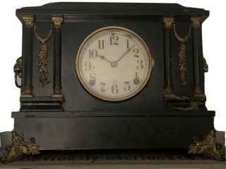 Antique Seth Thomas Adamantine Mantle Clock With Lions Heads