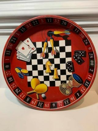 Vintage Casino Games Metal Tray - 13 " Roulette Wheel Playing Cards Chess Board