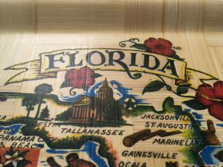 Vintage Souvenir Florida Bamboo —Pre - Disney Colorful Kitschy Map 13 