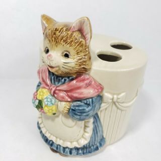 Vintage Otagiri Kitty Cat Porcelain Toothbrush Holder Japan Kitsch Bathroom