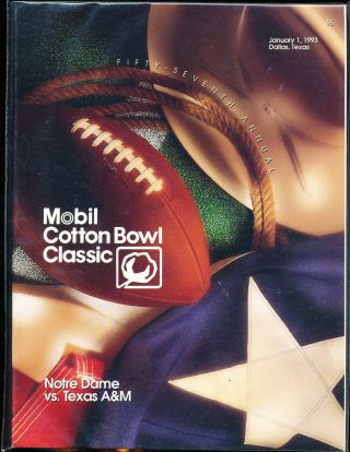 1993 Cotton Bowl Football Program Notre Dame Vs Texas A&m