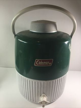 Vintage Coleman Green & White Insulated 2 Gallon Water Cooler Jug W/ Spigot Usa