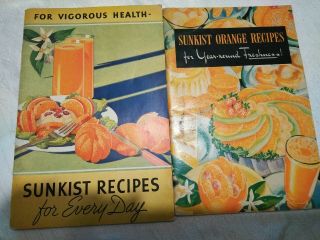 Sunkist Orange Recipes Cookbook Vtg 1937 & 1940 California 2 Books.
