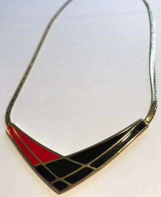 Vintage Avon 1986 Color Splash Red & Black Enamel Chain Necklace 16”