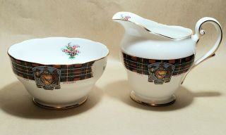 Vintage Royal Standard Bonnie Scotland Stewart Clan Creamer And Sugar Bowl Set
