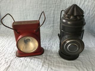 1933 Electric Red Lantern And Vintage Metal Perko Boat Signal.  Vintage Lighting.