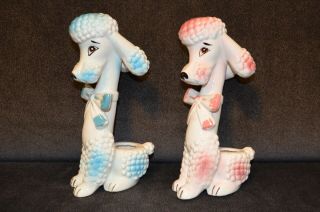 Vintage Ceramic Poodle Figurines Japan Blue Boy And Pink Girl