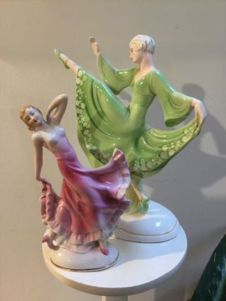 Two Art Deco Dancing Lady Figures German Katzhutte