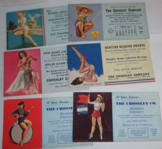 6 Vintage Pin Up Girl Ink Blotters,  1940,  Moran,  Mozert,  Crossley Co.  Erie,  Pa.
