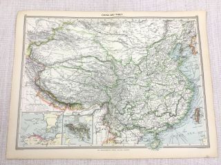 1909 Antique Map Of China Tibet Hong Kong The Chinese Empire George Philip