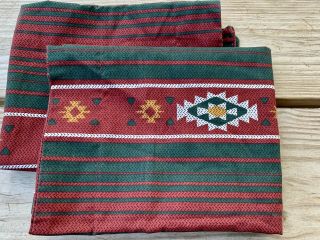 Vintage Martex Pillow Shams King Set Of 2 Southwest Green Red Gold Cotton Blend