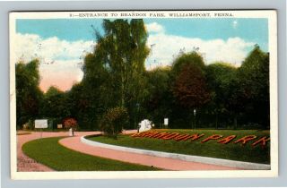 Williamsport Pa,  Entrance To Brandon Park,  Vintage Pennsylvania C1934 Postcard