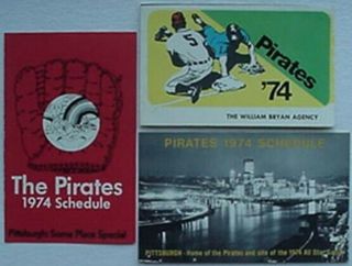 1974 Pittsburgh Pirates Pocket Schedules (3 Different)
