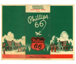 Vintage 1935 Kentucky & Tennessee Road Map – Phillips 66