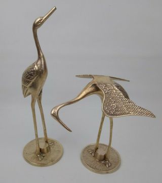 Vintage Asian Style Mid Century Modern Brass Crane Statues