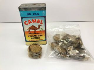 Vintage Camel Vulcanizing Patches 10 - X Round Tire Patches Tin With 18 Patches