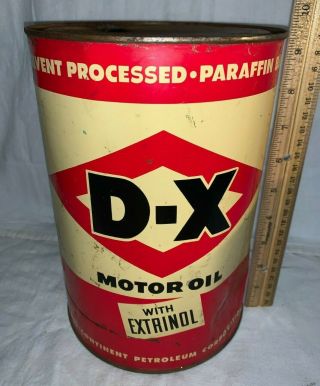 Antique D - X 5qt Motor Oil Tin Litho Can With Extrinol Gas Service Station Old