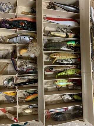 Vintage fishing Plano tackle box full Of Vintage Lures And Gear 2