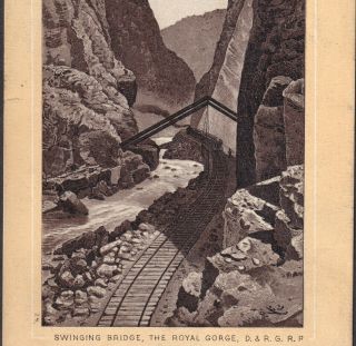 1890s Denver & Rio Grande Rr Bridge Train Royal Gorge Co Photo - Litho Coffee Card