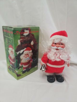 Vintage Walking Santa Claus B/o Musical Toy Ringing Bell 1970 Box