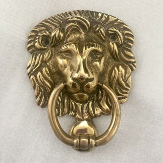 Vintage Solid Brass Door Knocker Lion Head Reclaimed Built - In Striker