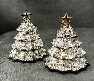 Vintage Godinger Silver Art Co.  Christmas Tree Salt & Pepper Shakers Holiday