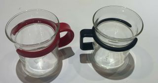 Vtg BODUM Black Red Bistro Glass Coffee Mugs Tea Cups Set of 2 Star Trek 2