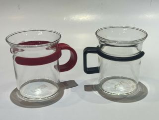 Vtg BODUM Black Red Bistro Glass Coffee Mugs Tea Cups Set of 2 Star Trek 3