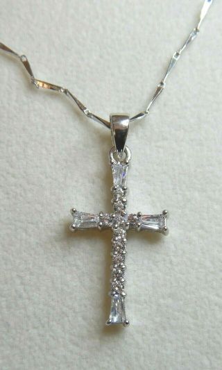 Vintage Crucifix Cross Pendant Necklace - Sterling Silver & Czs - Sn574