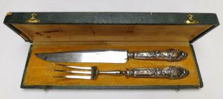 Lovely Antique French Carving Knife & Fork Set 800 Silver Handles