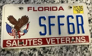 Florida Salutes Veterans License Plate / 2005 Sff6r