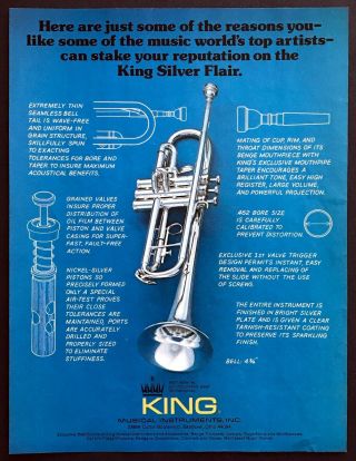 1978 King Silver Flair Trumpet Photo " 7 Reasons To Own One " Vintage Print Ad