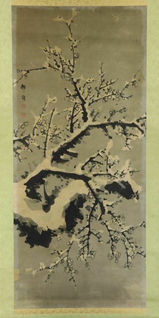 Japanese Hanging Scroll Art Painting " Snowy Plumb Blossoms " E4373