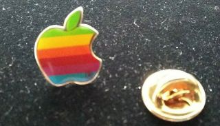 Vintage Apple Computer Rainbow Logo Lapel Pin Enameled Tie Tack V/g