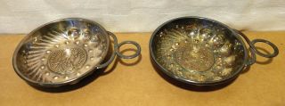 Silver Wine Taster Cups Pr (2) Tastevin French Coin; Horseman Snake Handle Antiq