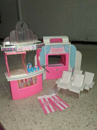 1995 Barbie Movie Theater With Magical Screen Plus Snack Bar Playset Mattel