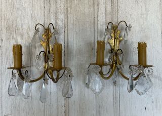 French Antique Brass/bronze Rococo Style Wall Sconces Lights W/ Pendants