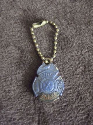 Vintage Miniature Plastic Fire Chief Badge Keychain